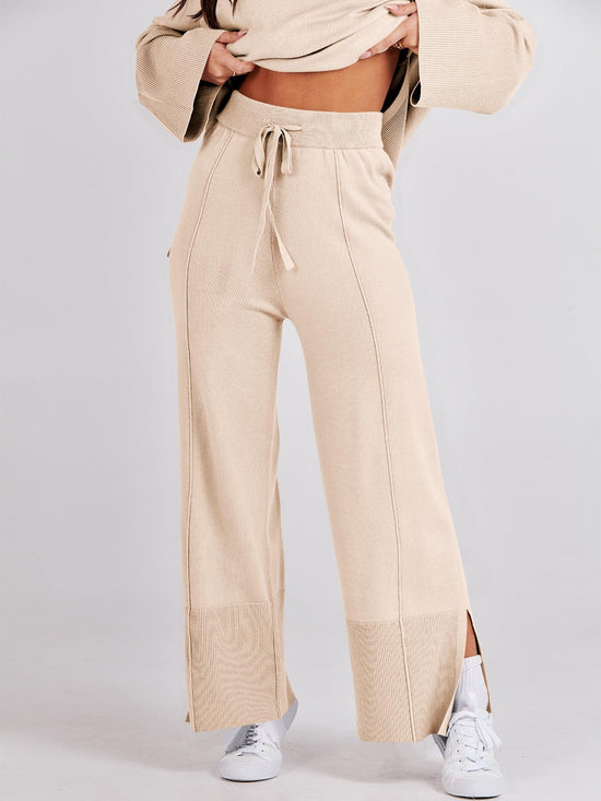 Coordinated outfit — Oversized knit sweater and wide leg pant set by ANRABESS