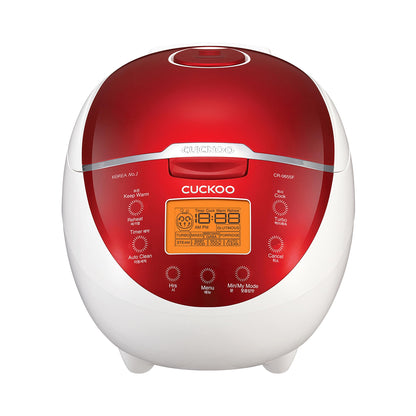 Cuckoo Micom rice cooker with fuzzy logic and food steamer, 6 cups uncooked 12 cups cooked red CR-0655F