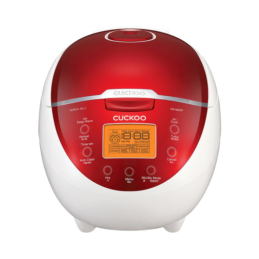 Cuckoo Micom rice cooker with fuzzy logic and food steamer, 6 cups uncooked 12 cups cooked red CR-0655F