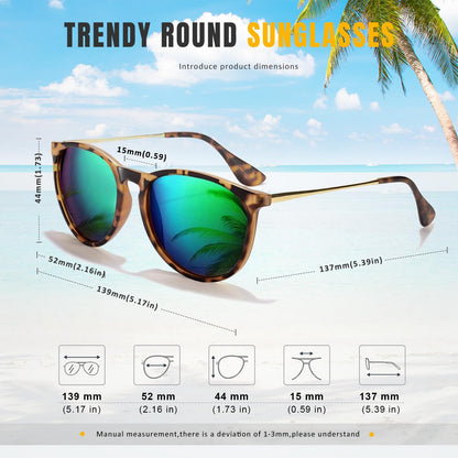 CHBP sunglasses - Polarized round mirrored lens for women and men