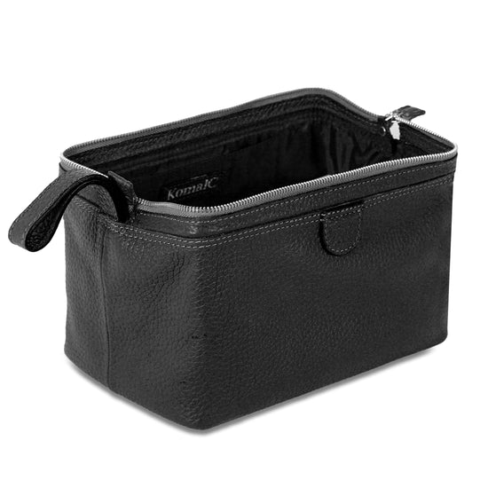 KomalC cosmetic case — premium buffalo leather with water resistant lining