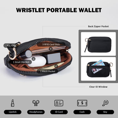 Handbag — Nylon dual pouch wristlet wallet with RFID protection and ID window