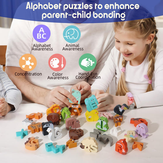 Puzzles — Wooden alphabet animal puzzles for toddlers ages 3-5