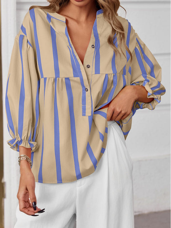 Shirt — Puff sleeve striped babydoll top by Tankaneo