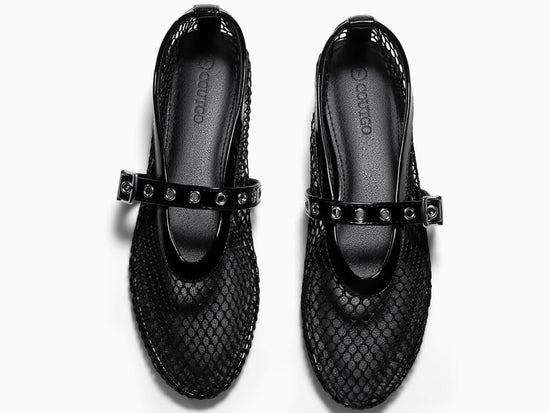 Coutgo womens mesh ballet flats - Comfortable Mary Jane style shoes with buckle strap