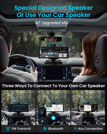 GPS or navigation system — Portable Apple Carplay screen with 10 inch display and 4K dash cam