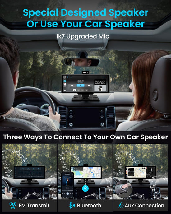 GPS or navigation system — Portable Apple Carplay screen with 10 inch display and 4K dash cam