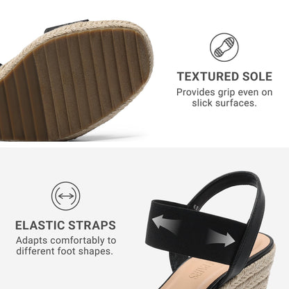 Sandal — Open toe espadrilles with elastic ankle strap and platform wedges