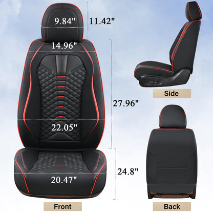 Coverado car seat covers - waterproof nappa leather seat covers for cars, black and red
