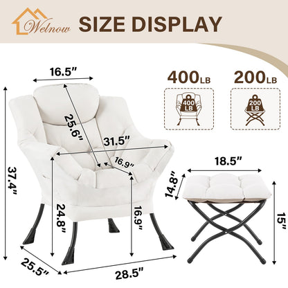 Welnow lazy chair with ottoman — modern lounge chair with side pocket and footrest for small spaces
