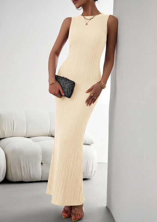 Dress — Ribbed knit sleeveless bodycon maxi for summer outings