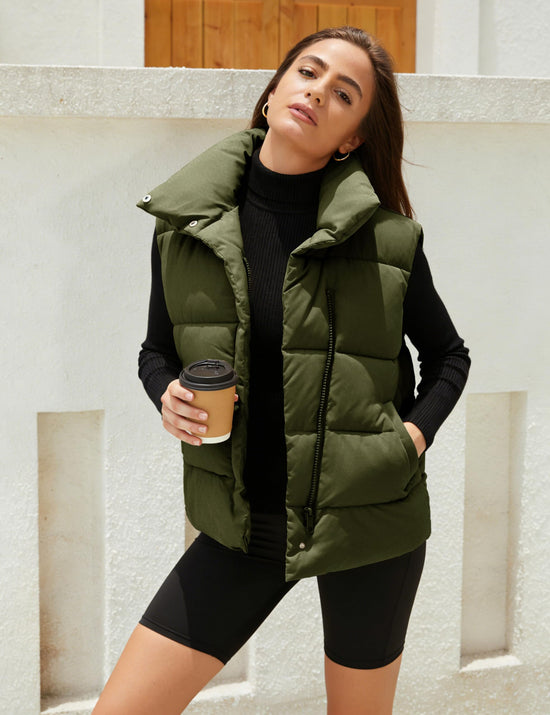 Himosyber puffer vest — lightweight sleeveless winter coat with stand collar