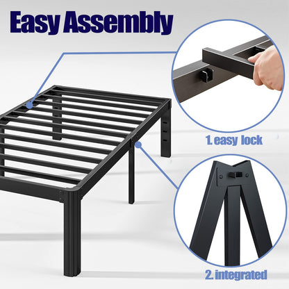 Bed frame — Heavy duty metal platform with round corners and noise free design