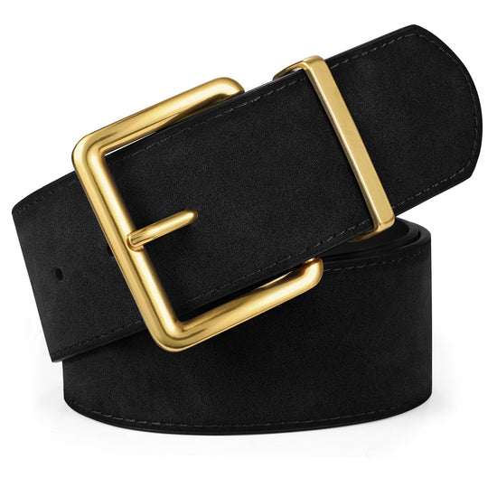 Apparel belt — Wide chunky suede belt with gold buckle by XZQTIVE