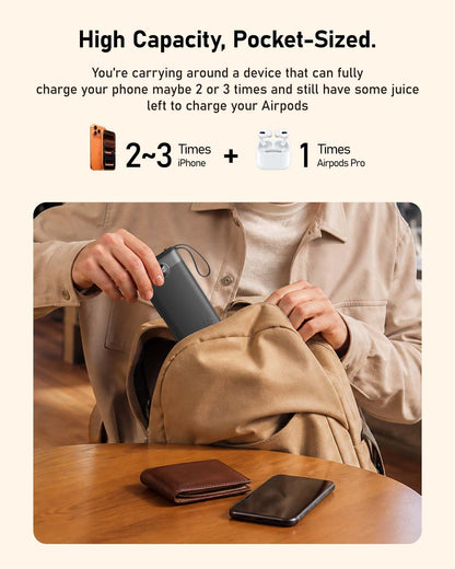 VEEKTOMX power bank with built-in cables for fast charging on the go