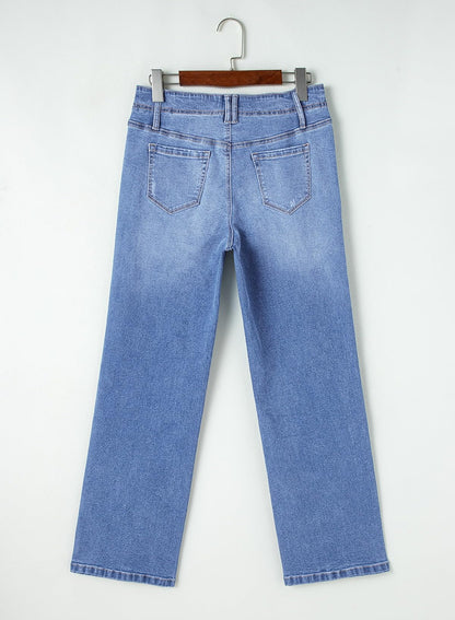 Astylish wide leg jeans - High waisted stretchy denim with pockets