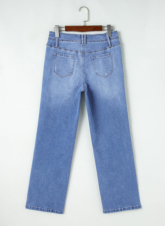 Astylish wide leg jeans - High waisted stretchy denim with pockets