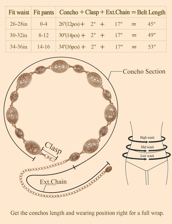 APPAREL_BELT — TOPACC western metal concho belt for women and cowgirls