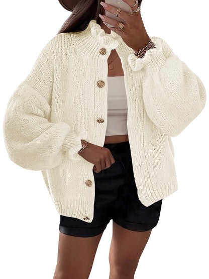Saodimallsu sweater — Oversized ruffle cardigan with button up design