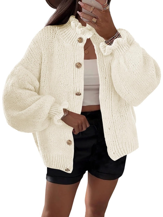 Saodimallsu sweater — Oversized ruffle cardigan with button up design