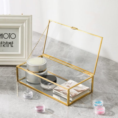 Storage box — Vintage glass design with hinged lid and mirrored bottom
