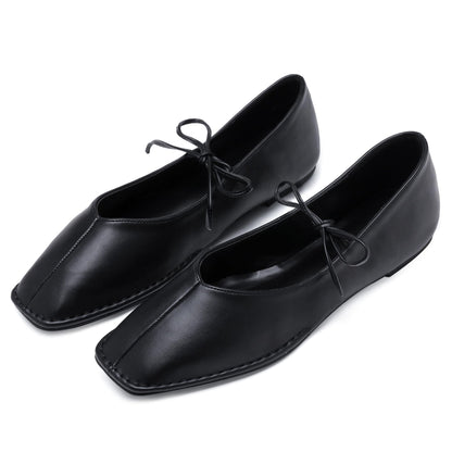 VorisVina ballet flats — lace up square toe with cute bow detail