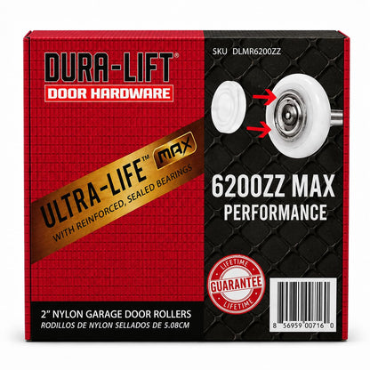 DURA-LIFT garage door roller with sealed 6200ZZ bearing and 4 inch stem