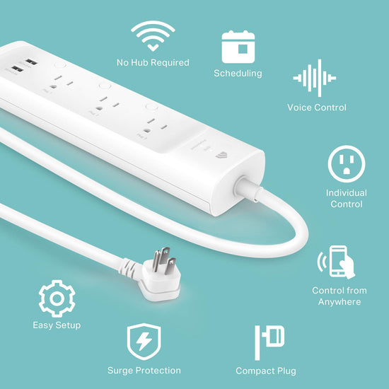 Kasa smart plug power strip - 3 smart outlets and 2 USB ports, works with Alexa and Google Home.