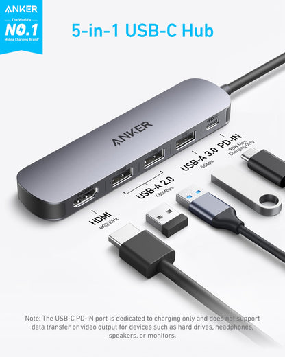 Anker multiport hub — 5-in-1 USB-C adapter with 4K HDMI and 90W power delivery