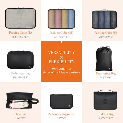 HOTOR packing cubes - lightweight and water-resistant suitcase organizers set