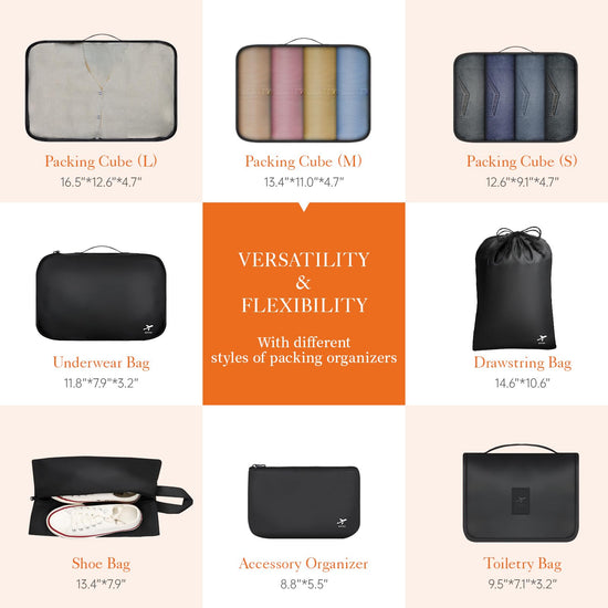 HOTOR packing cubes - lightweight and water-resistant suitcase organizers set