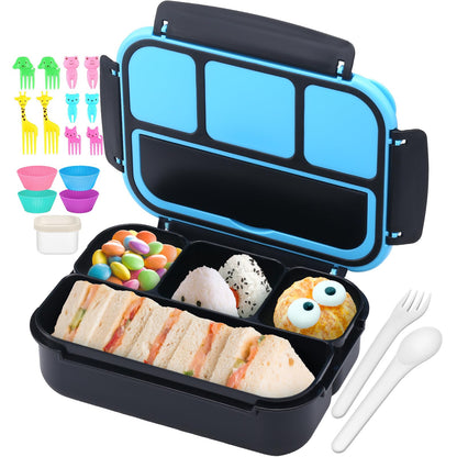 QQKO Bento Lunch Box — 4 compartments with utensils and sauce container