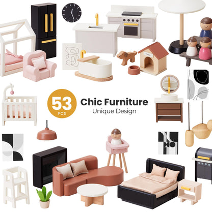 Tiny Land doll house — Modern family design with 53 pieces of furniture