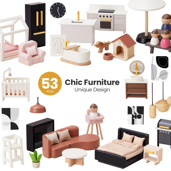 Tiny Land doll house — Modern family design with 53 pieces of furniture