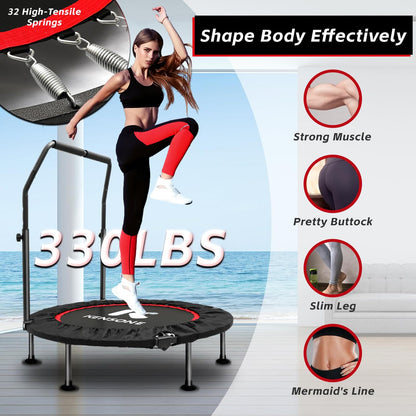 KENSONE foldable mini trampoline with adjustable foam handle, max load 450 lbs