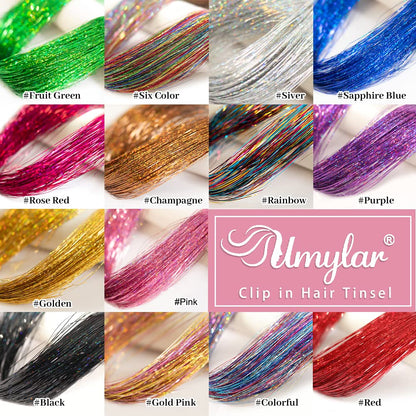Hair extension — Clip in glitter hair tinsel kit with clips