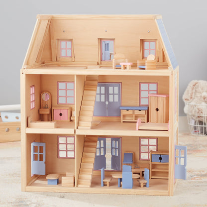Miniature toy building — Melissa & Doug wooden multi-level dollhouse for kids