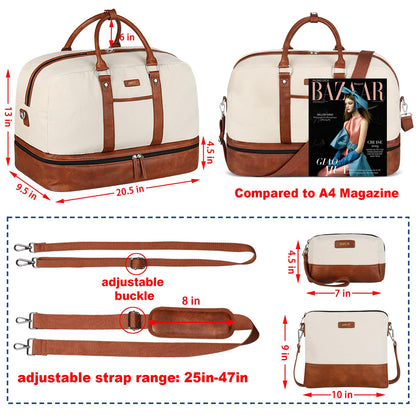 Duffel bag — Large canvas travel bag with shoe compartment, 3 pieces set