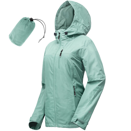 Packable rain jacket — Lightweight waterproof coat with hood for cycling and biking