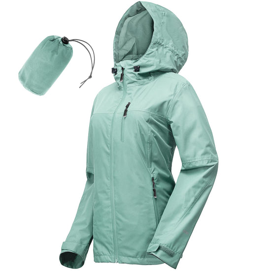 Packable rain jacket — Lightweight waterproof coat with hood for cycling and biking