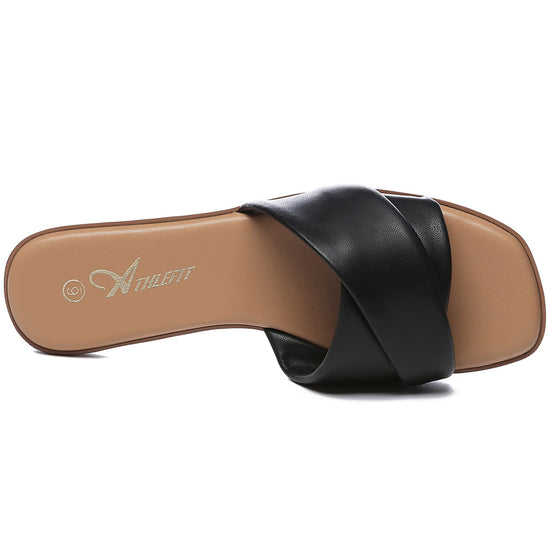 Athlefit sandals — Soft leather slide with square toe design