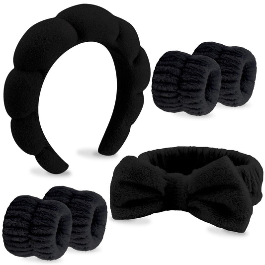 VELSCRUN hairband set with bow tie design for spa and skincare use.