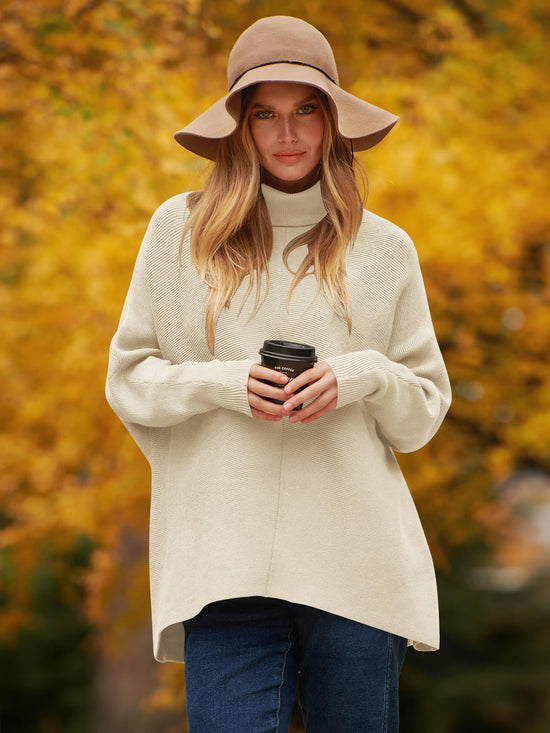 Sweater — Oversized turtleneck batwing style for casual wear
