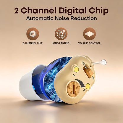 Rechargeable Digital Hearing Aids for Seniors, 2 Channel Ear Amplifier, Clear Sound Quality with Noise Cancellation, In Ear Hearing Aids, Invisible Sound Amplifier