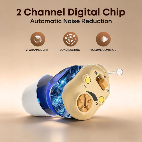 Rechargeable Digital Hearing Aids for Seniors, 2 Channel Ear Amplifier, Clear Sound Quality with Noise Cancellation, In Ear Hearing Aids, Invisible Sound Amplifier