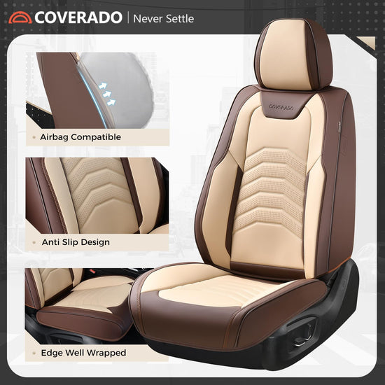 Coverado seat covers — luxury waterproof faux leather for most vehicles in coffee and beige