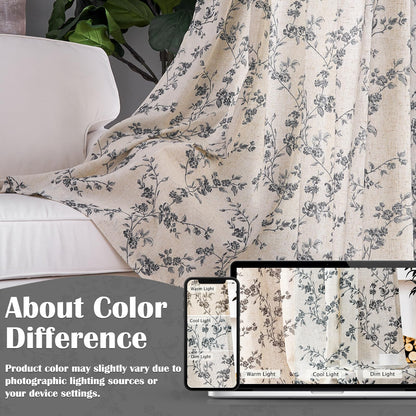 Lazzzy floral linen curtains — vintage farmhouse style with light filtering design