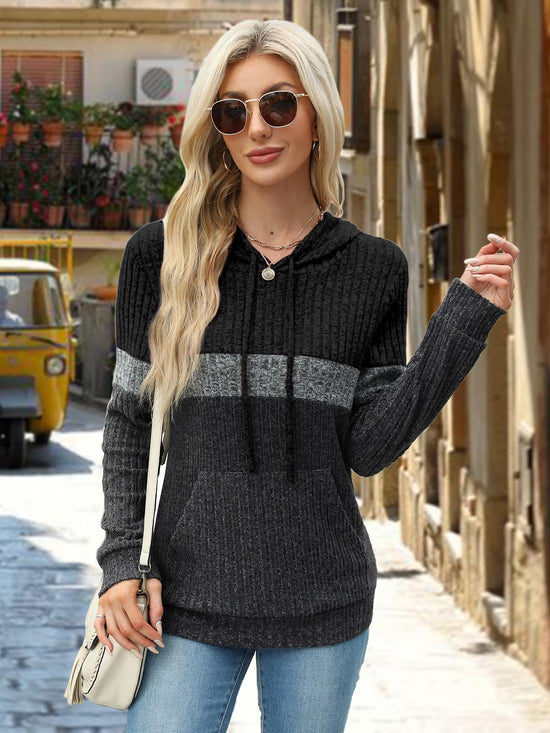 MixShe women’s color block knit hoodie — casual long sleeve pullover with pocket