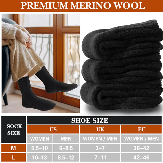 Socks — Merino wool thermal winter hiking socks for men and women, 3 pairs