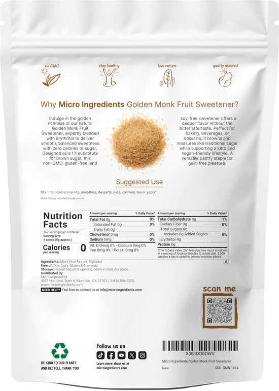 Golden Monk Fruit Sweetener — No after taste and keto friendly natural sweetener for drinks and baking
